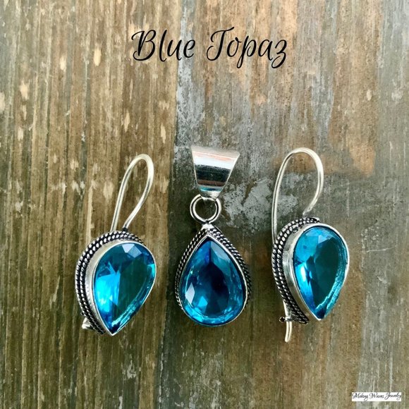 Making Waves Jewelry and Accessories Jewelry - Blue Topaz Silver Pendant Earrings Set